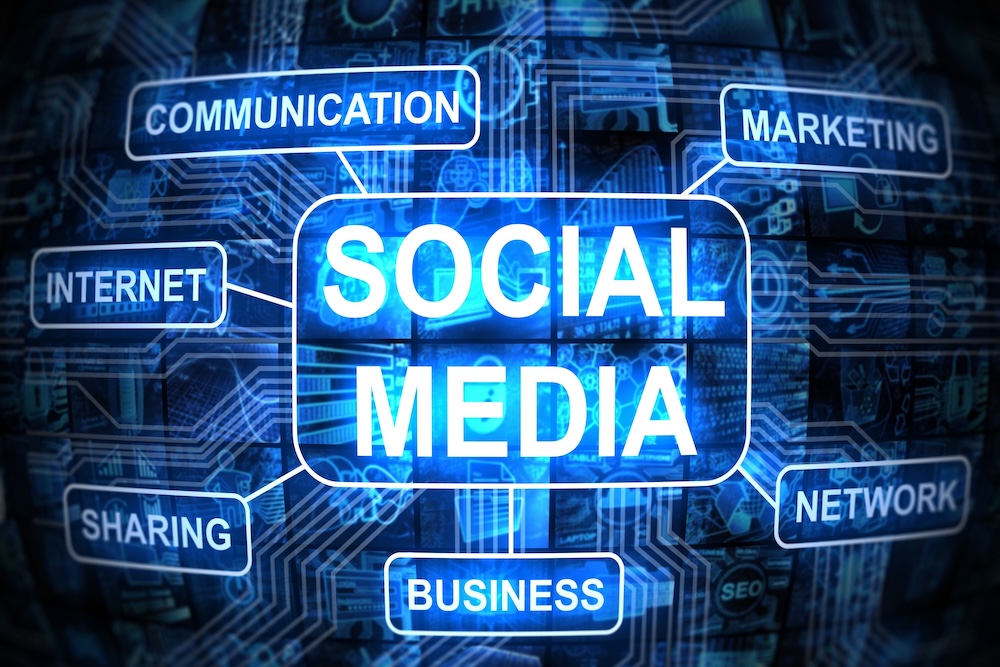 Digital representation with words surrounding social media