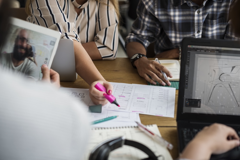 Group of people brainstorming in a meeting room
