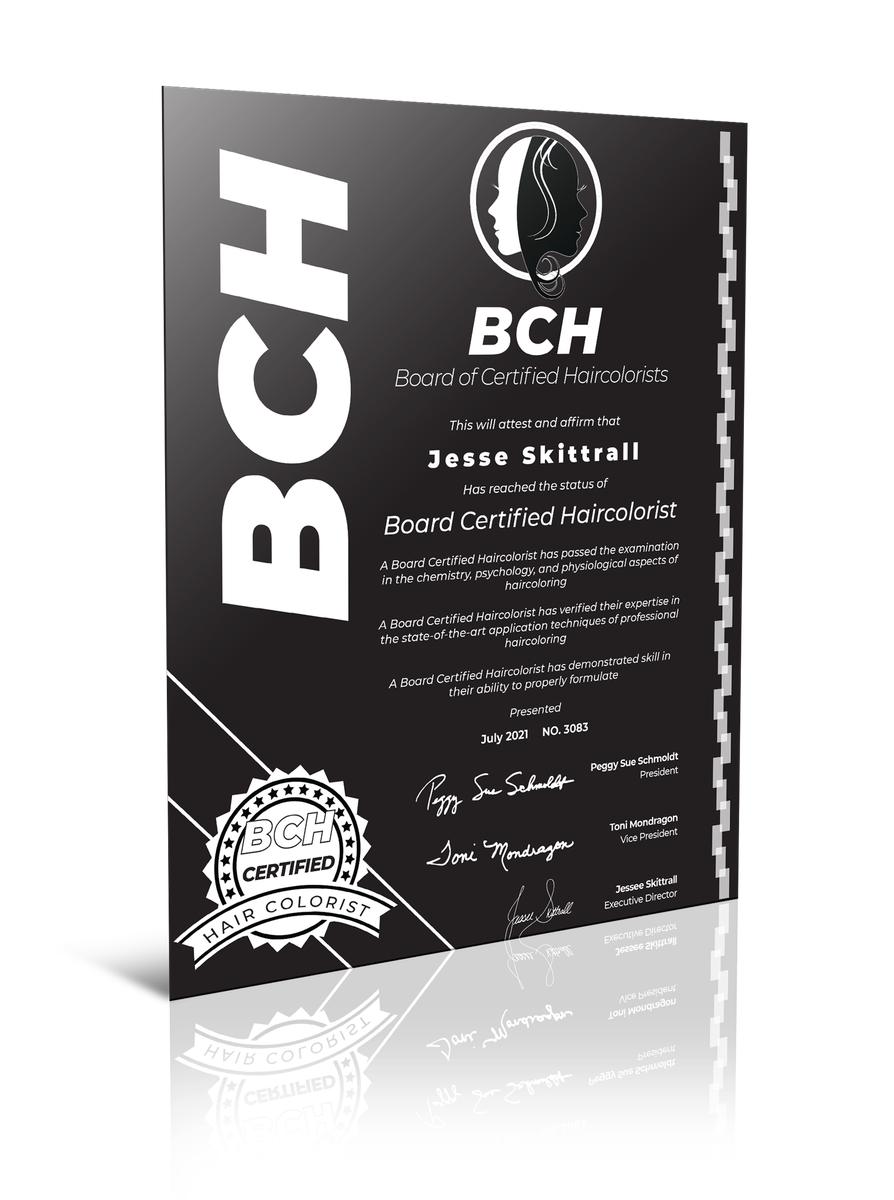 Board of Hair Colorists Etched Glass Certificate