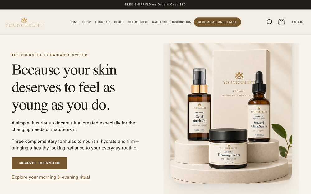 Website preview for Younger Lift